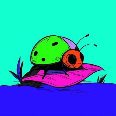 Ausgemalte Version: Marienkäfer auf einem Blatt