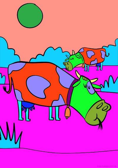 Färglagd version: Betande kor