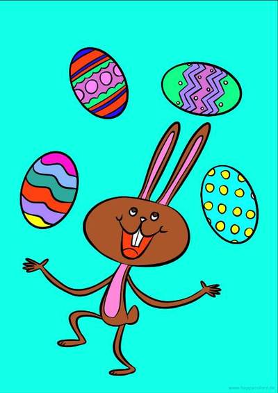 Ausgemalte Version: Osterhase mit Eiern