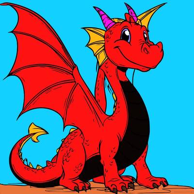 Ingekleurde versie: Schattige cartoon-draak illustratie