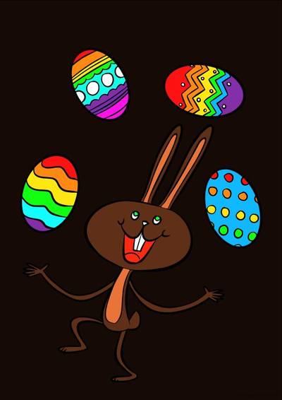 Ausgemalte Version: Osterhase mit Eiern