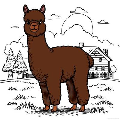 Väritetty versio: Alpaka maisemassa