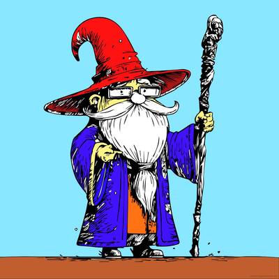 Version coloriée : Illustration de sorcier fantaisiste