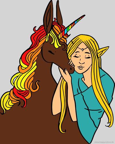 Version coloriée : Elfe avec licorne