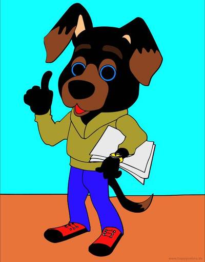 Versão colorida: Cachorro engraçado com livro e óculos para colorir