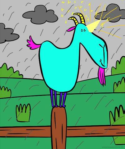 Ingekleurde versie: Grappige geit met uitzicht