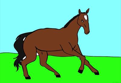 Colored version: Foal trotting