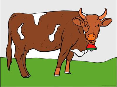Colored version: Cow with bell and horns
