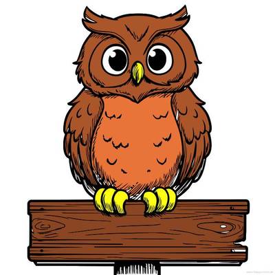 Versão colorida: Coruja em uma placa