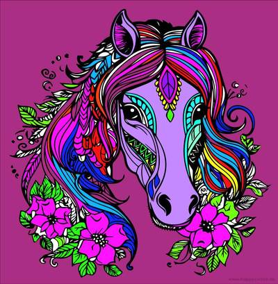 Ausgemalte Version: Pferdekopf mit Blumen