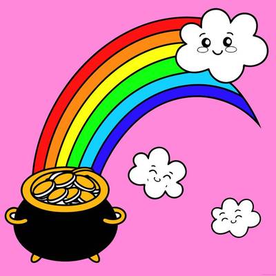 Ausgemalte Version: Regenbogen über einem Goldtopf