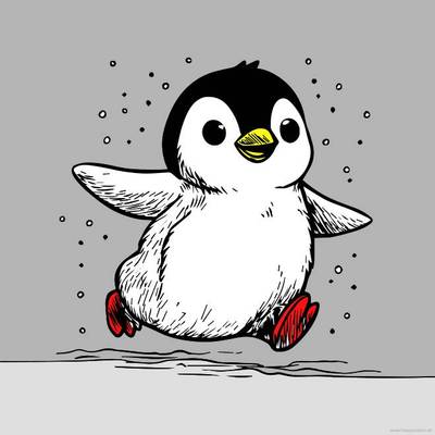 Wersja pokolorowana: Szczęśliwy pingwin w śniegu