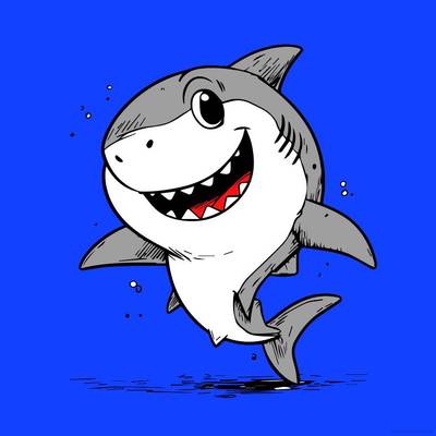 Ausgemalte Version: Lächelnder Cartoon-Hai