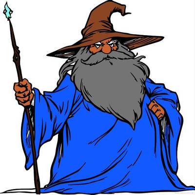 Ausgemalte Version: Zauberer mit Stab