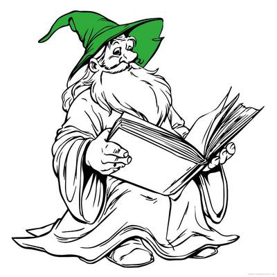 Colored version: Wizard reading a book