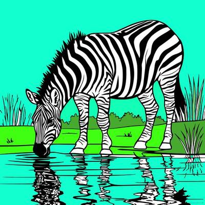 Version coloriée : Zèbre près de l’eau
