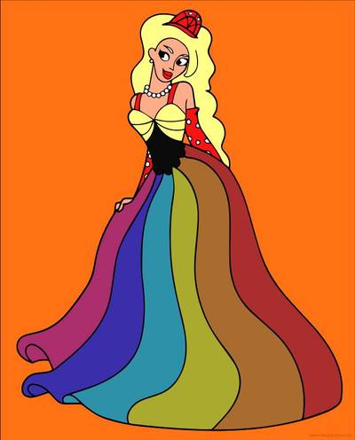 Ausgemalte Version: Prinzessin mit Trägerkleid