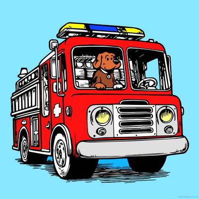 Wersja pokolorowana: Wóz strażacki z psem