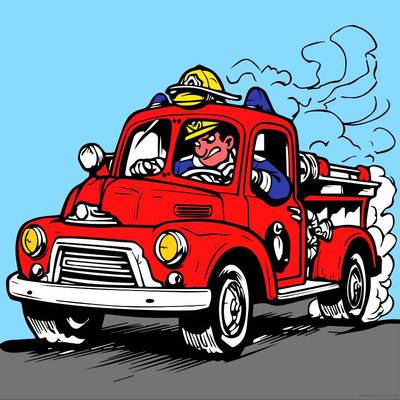 Wersja pokolorowana: Wóz strażacki w akcji