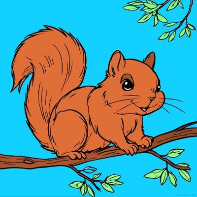 Colored version: Squirrel on a branch