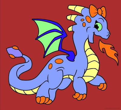 Versão colorida: Dragão com fogo e laços para imprimir