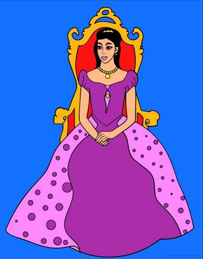 Versão colorida: Desenho de princesa em um trono para colorir e imprimir