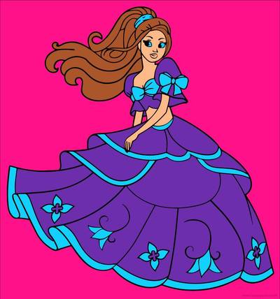 Versão colorida: Princesa com vestido de flores para imprimir