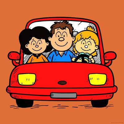 Colored version: Happy family in a car