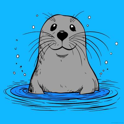 Wersja pokolorowana: Szczęśliwa foka w wodzie