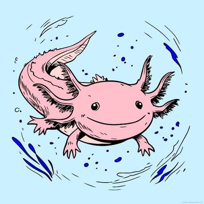 Wersja pokolorowana: Uroczy axolotl pływający