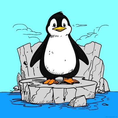 Version coloriée : Pingouin sur un iceberg