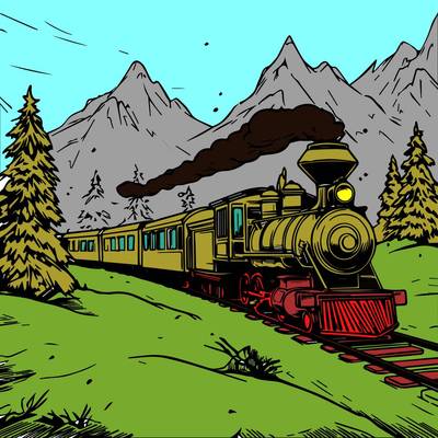 Colored version: Train in the mountains