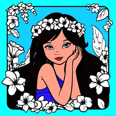 Ausgemalte Version: Rapunzel mit Blumenkranz