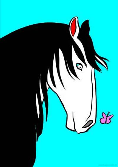 Ausgemalte Version: Pferdekopf mit Schmetterling