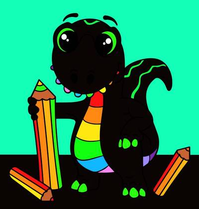 Version coloriée : Dino avec des crayons