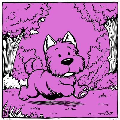 Ausgemalte Version: Ein fröhlicher Hund in Bewegung