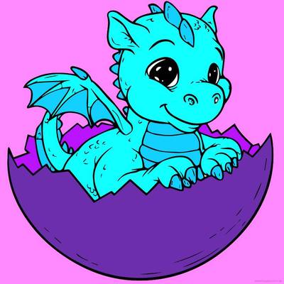 Ingekleurde versie: Babydraken komt uit