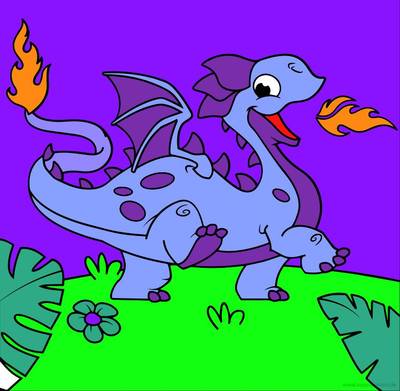 Ingekleurde versie: Vuurspuwende draak