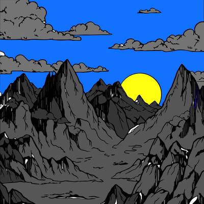 Ausgemalte Version: Berglandschaft mit Sonne