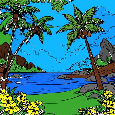 Ausgemalte Version: Tropischer Strand