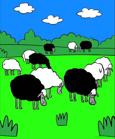 Versão colorida: Rebanho de ovelhas no café da manhã para imprimir