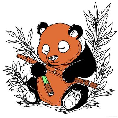 Versão colorida: Panda adorável com bambu