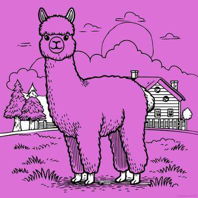 Versão colorida: Alpaca em uma paisagem