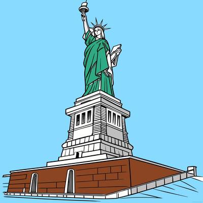 Ausgemalte Version: Freiheitsstatue auf Sockel