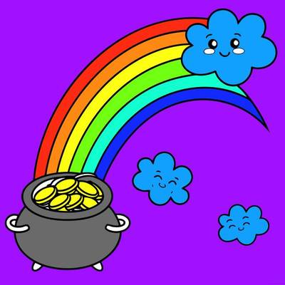 Ausgemalte Version: Regenbogen über einem Goldtopf