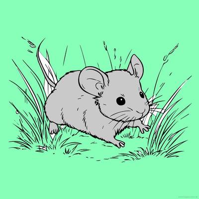 Ausgemalte Version: Maus im Gras