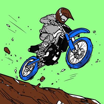 Ausgemalte Version: Motocrossfahrer in Aktion