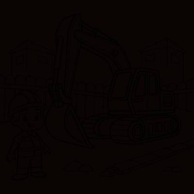 Ausgemalte Version: Bagger auf einer Baustelle