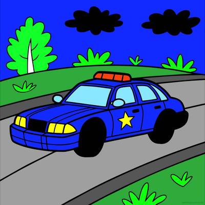 Väritetty versio: Poliisiauto tiellä