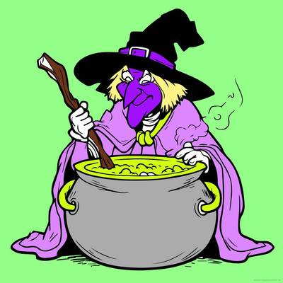 Färglagd version: Häxa med kittel